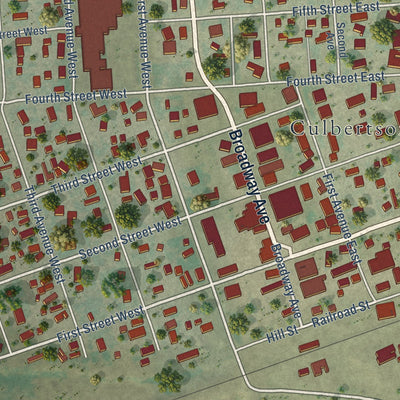 Close-up of the map of Culbertson, Montana print showing street and building detail