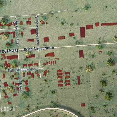 Second close-up of the map of Culbertson, Montana print showing more streets and buildings