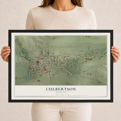 Map of Culbertson, Montana, 12 x 18 inch print in a black wood frame