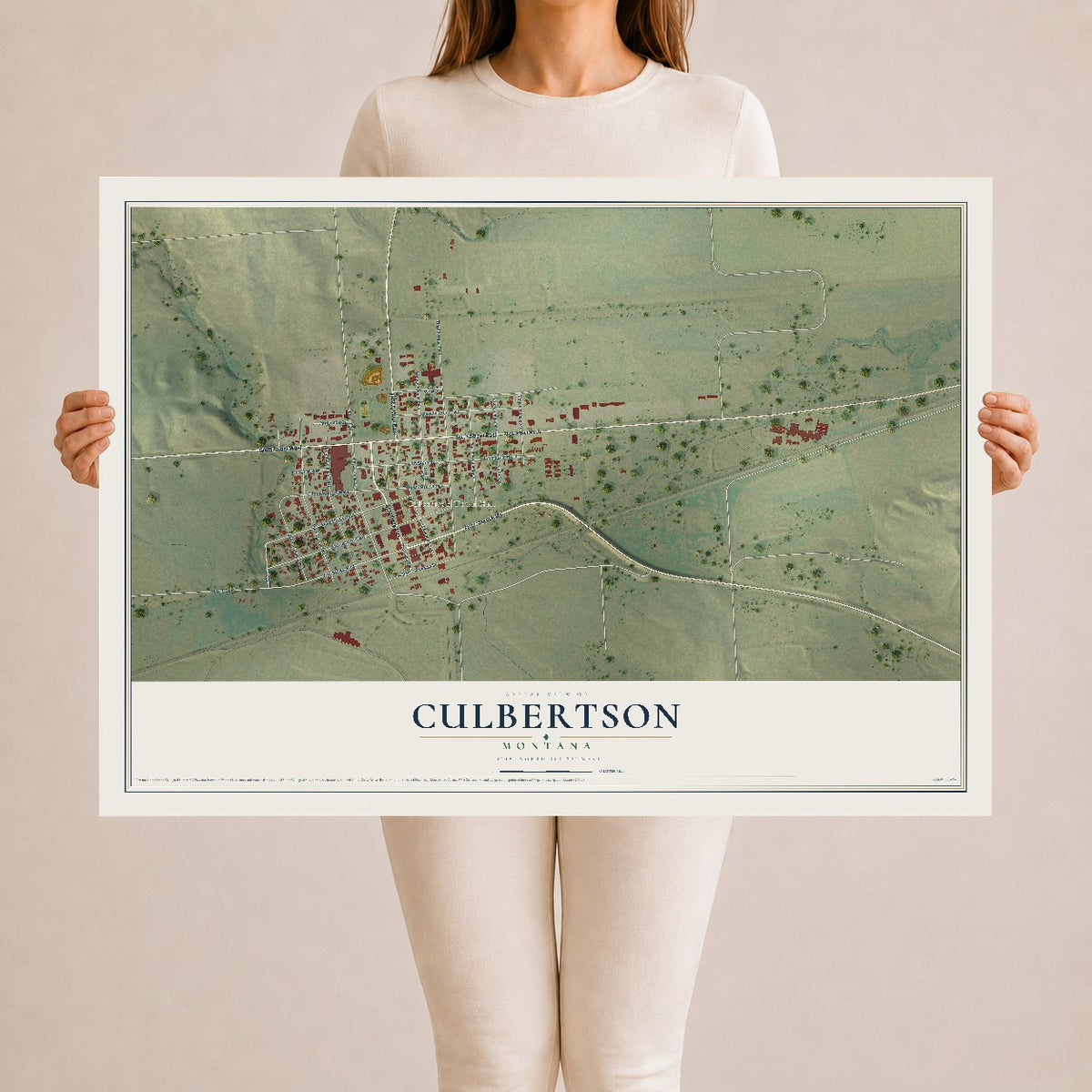 Map of Culbertson, Montana, 24 x 36 inch unframed archival matte print