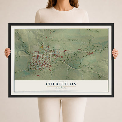 Map of Culbertson, Montana, 24 x 36 inch print in a black wood frame