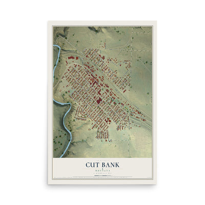 Map of Cut Bank, Montana, 12 x 18 inch unframed archival matte print