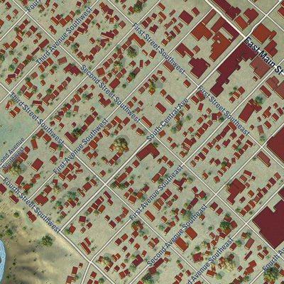 Close-up of the map of Cut Bank, Montana print showing street and building detail