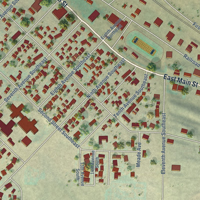 Second close-up of the map of Cut Bank, Montana print showing more streets and buildings