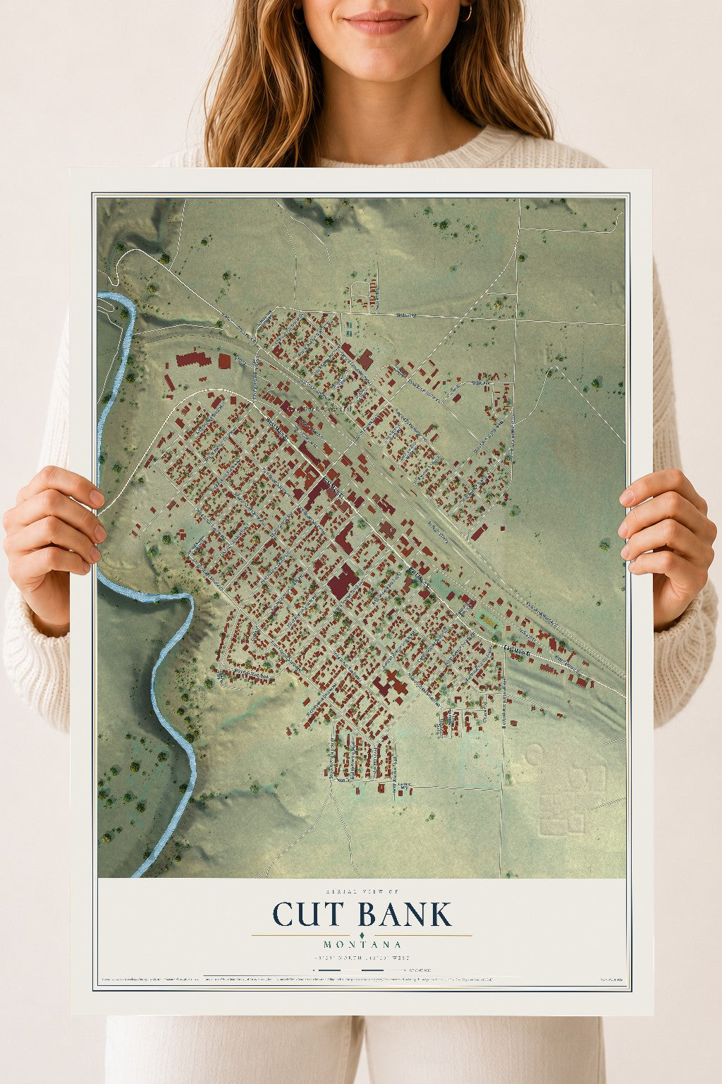 Map of Cut Bank, Montana, 18 x 24 inch unframed archival matte print