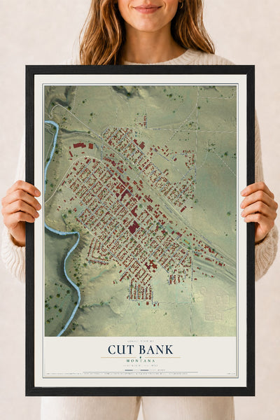 Map of Cut Bank, Montana, 18 x 24 inch print in a black wood frame