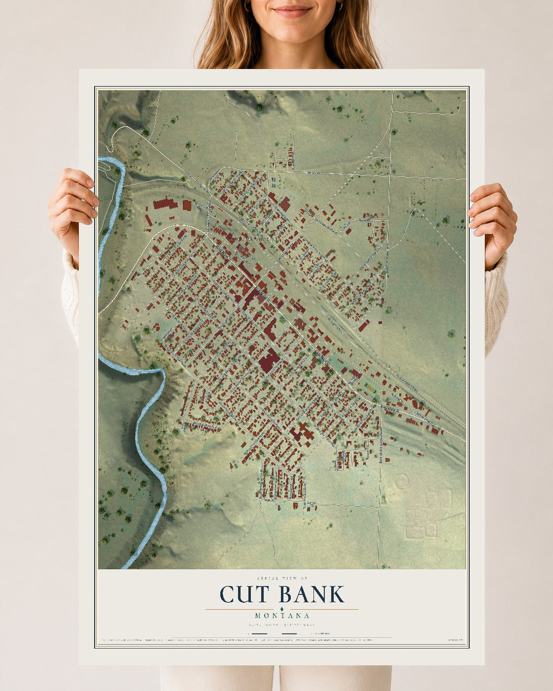 Map of Cut Bank, Montana, 24 x 36 inch unframed archival matte print