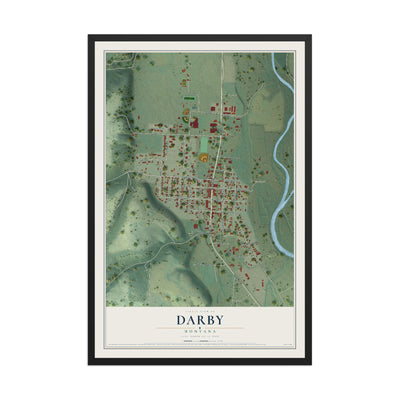 Map of Darby, Montana, 12 x 18 inch print in a black wood frame
