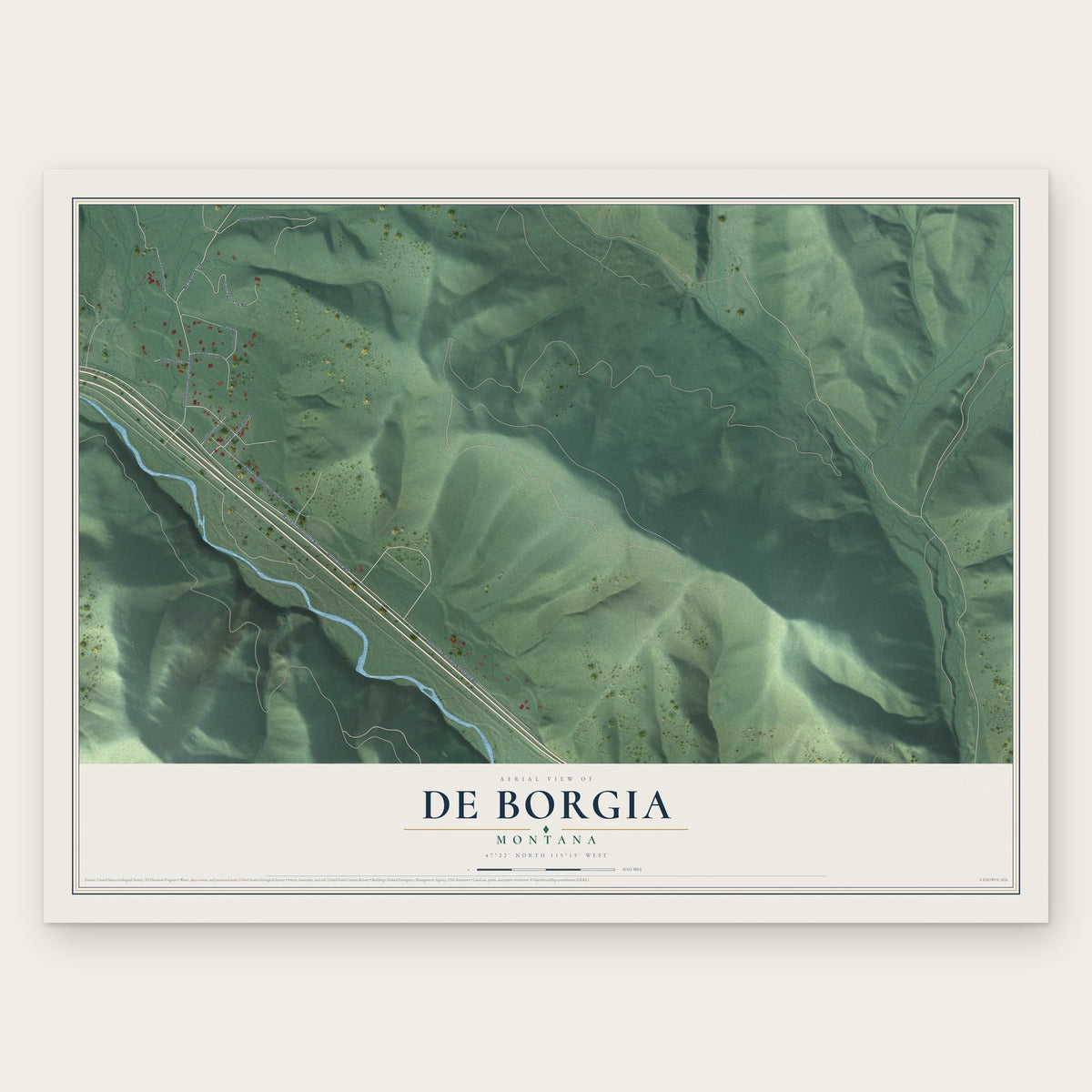 De Borgia, Montana map print, the full design