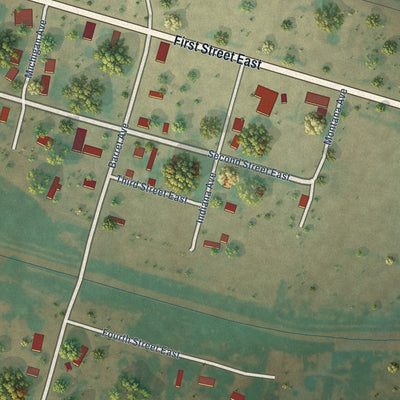 Close-up of the map of Dodson, Montana print showing street and building detail