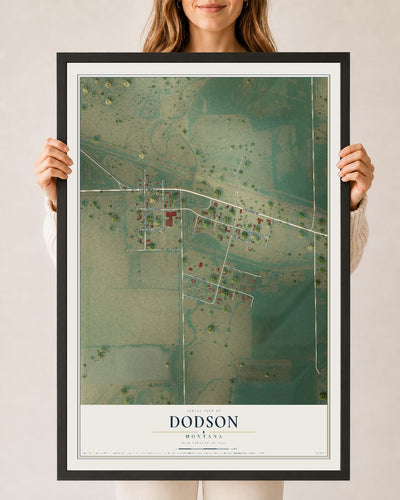 Map of Dodson, Montana, 24 x 36 inch print in a black wood frame