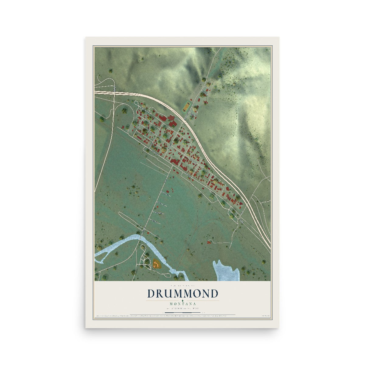 Map of Drummond, Montana, 12 x 18 inch unframed archival matte print
