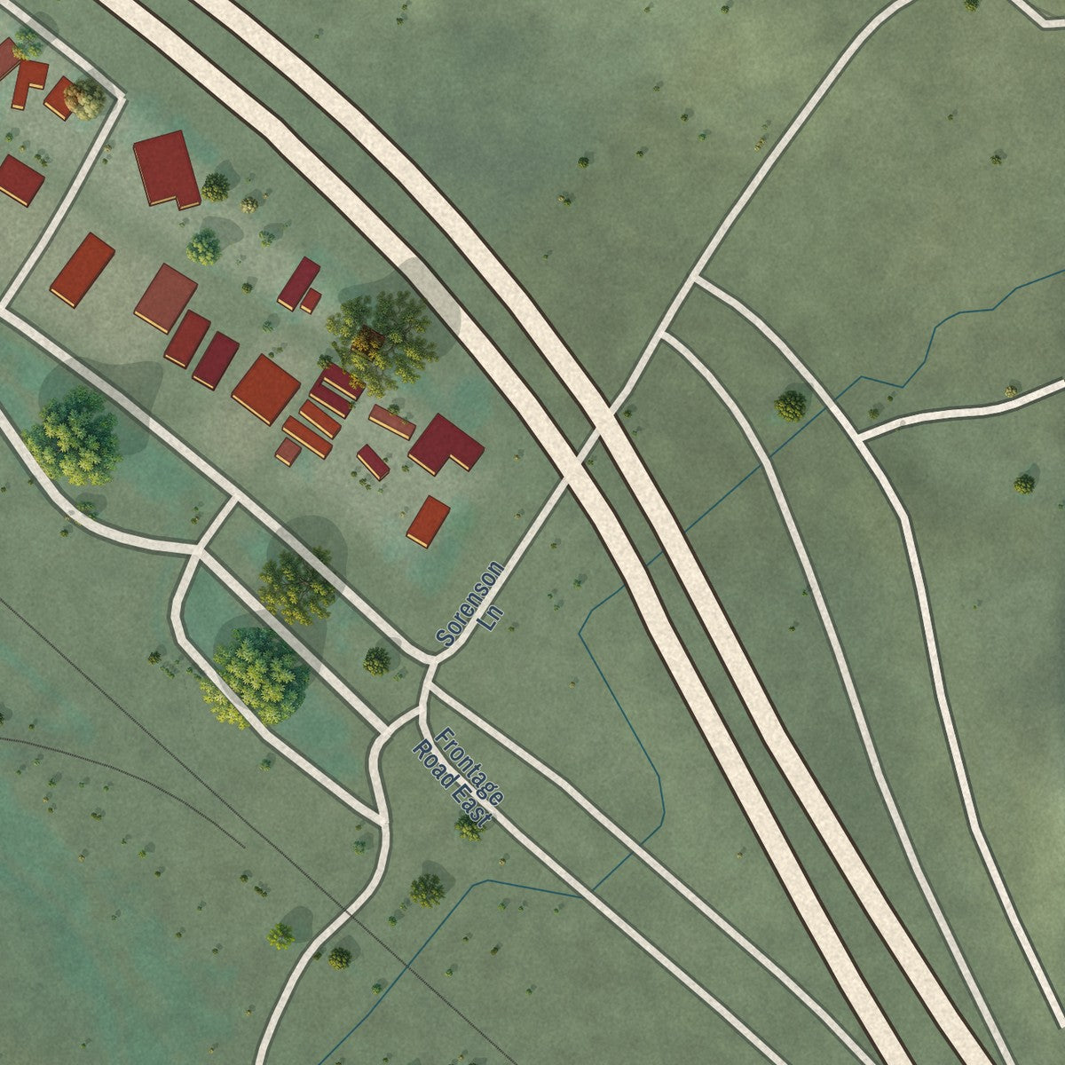 Second close-up of the map of Drummond, Montana print showing more streets and buildings
