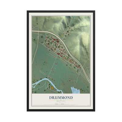 Map of Drummond, Montana, 12 x 18 inch print in a black wood frame