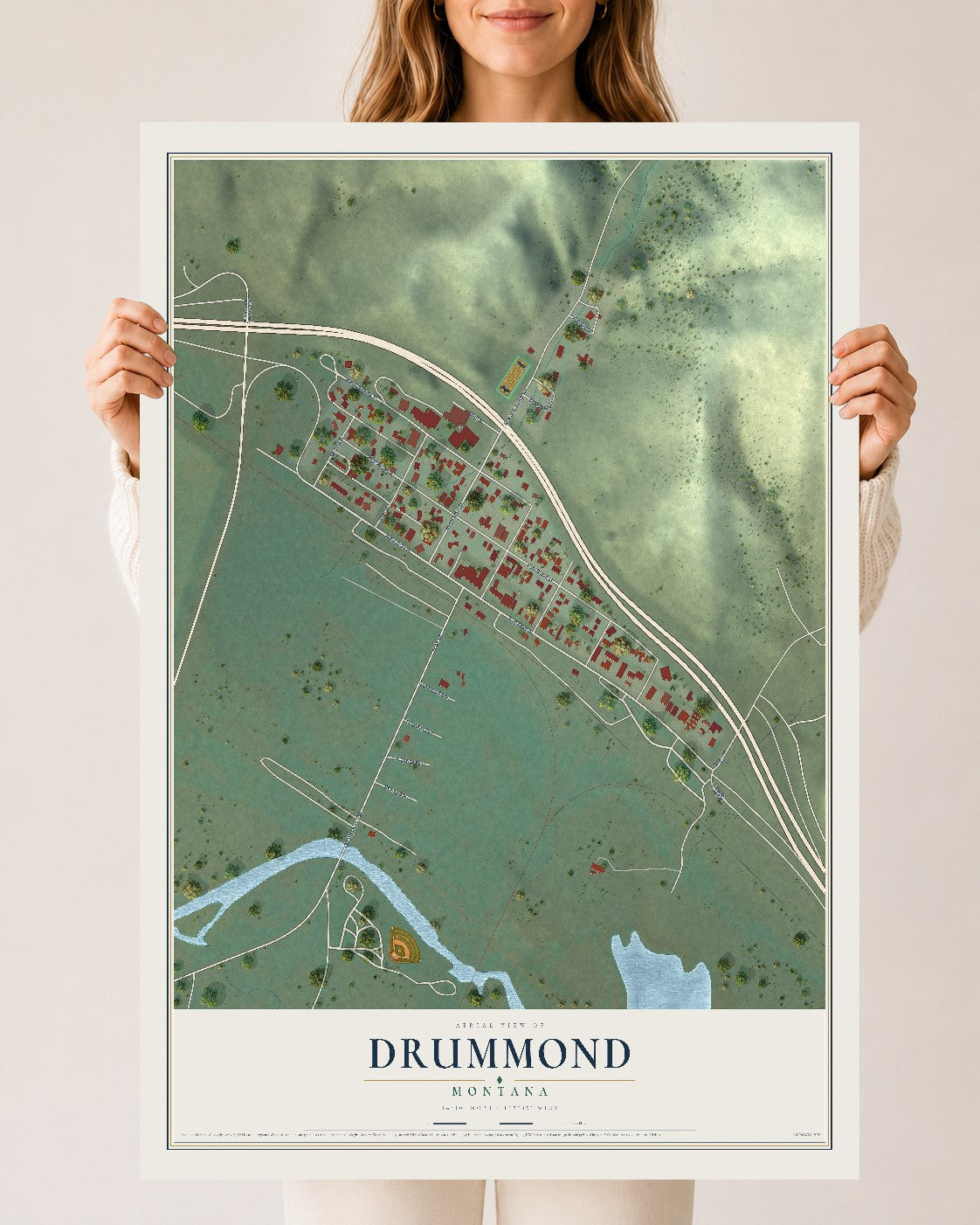 Map of Drummond, Montana, 24 x 36 inch unframed archival matte print
