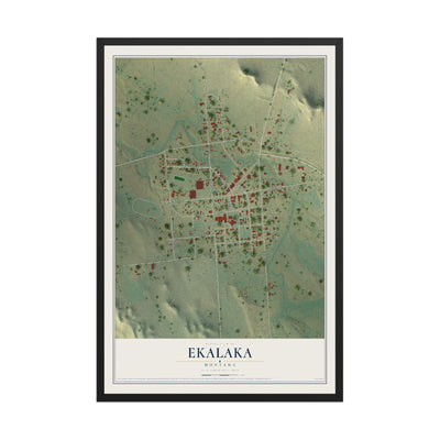 Map of Ekalaka, Montana, 12 x 18 inch print in a black wood frame