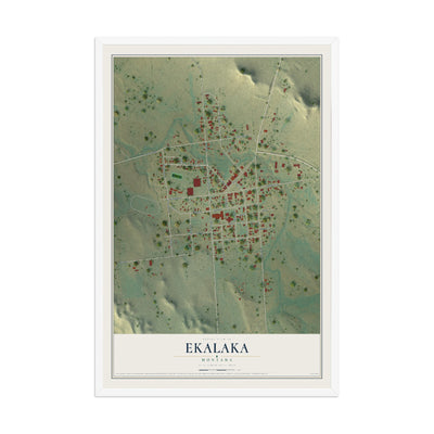 Map of Ekalaka, Montana, 12 x 18 inch print in a white wood frame
