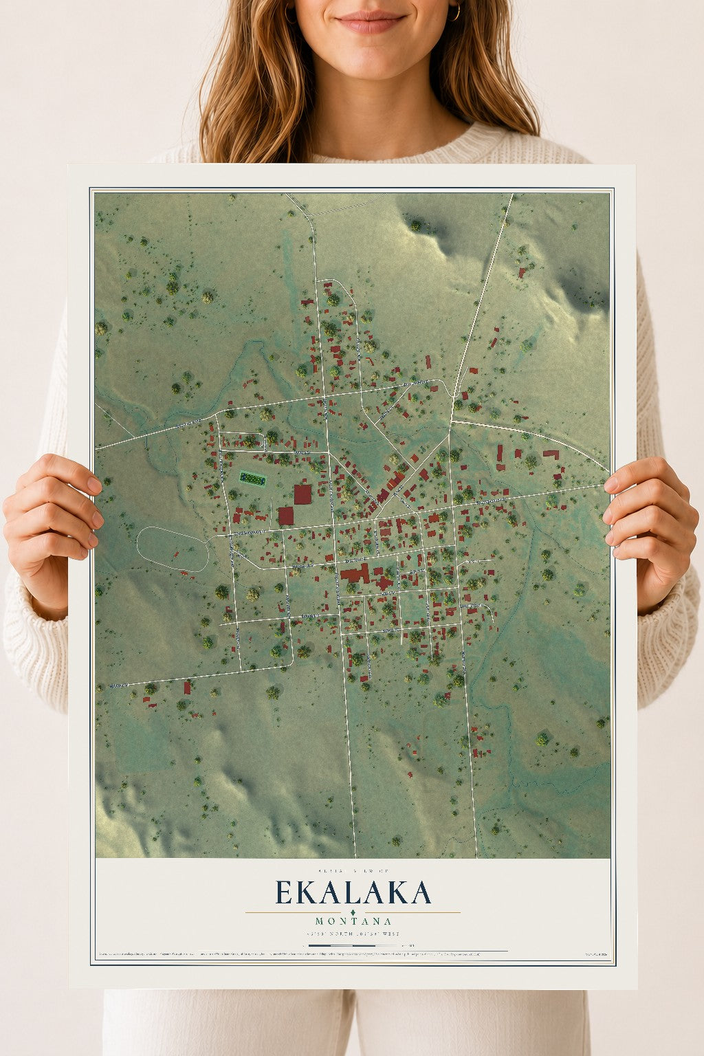 Map of Ekalaka, Montana, 18 x 24 inch unframed archival matte print