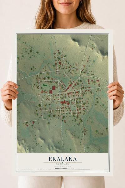 Map of Ekalaka, Montana, 18 x 24 inch unframed archival matte print
