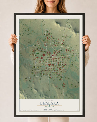 Map of Ekalaka, Montana, 24 x 36 inch print in a black wood frame