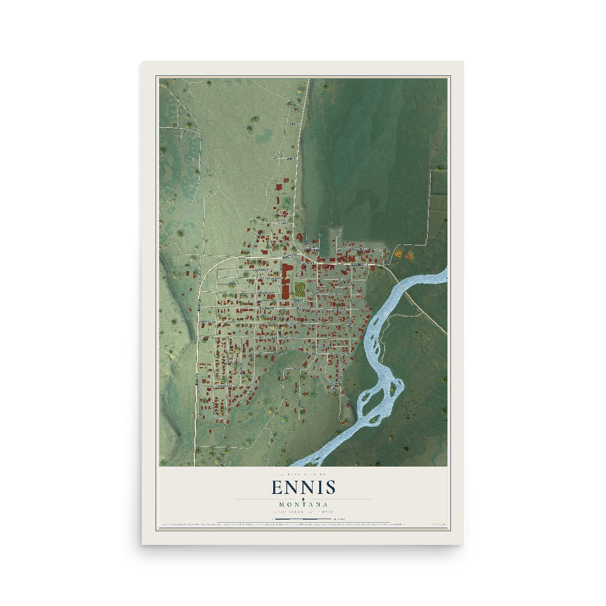 Map of Ennis, Montana, 12 x 18 inch unframed archival matte print