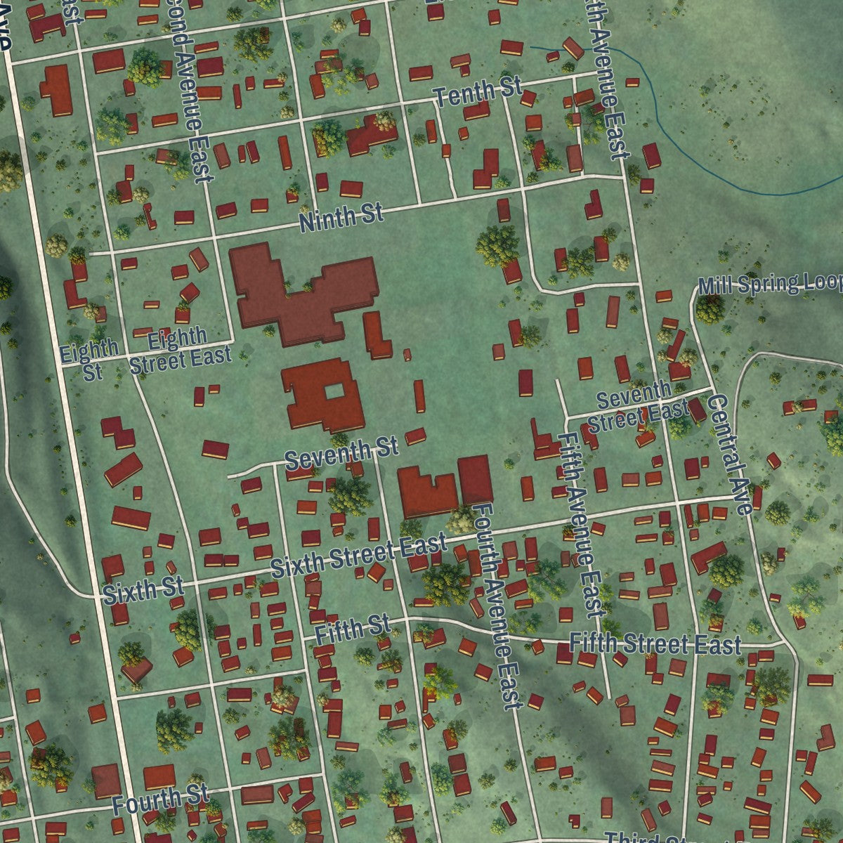 Close-up of the map of Eureka, Montana print showing street and building detail