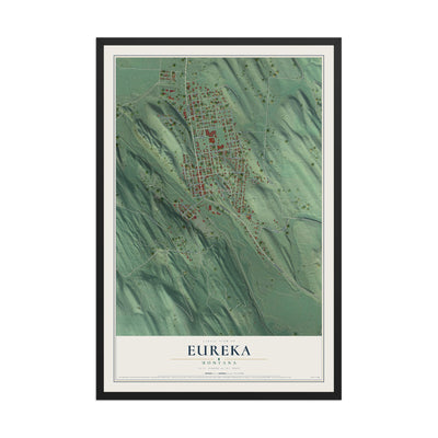 Map of Eureka, Montana, 12 x 18 inch print in a black wood frame