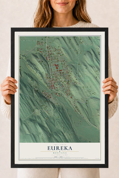 Map of Eureka, Montana, 18 x 24 inch print in a black wood frame