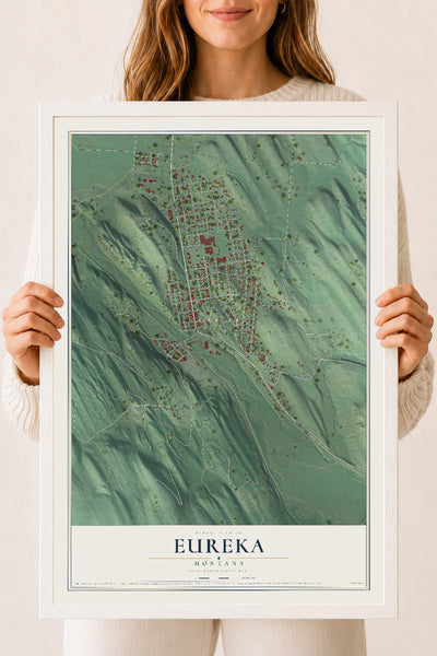 Map of Eureka, Montana, 18 x 24 inch print in a white wood frame