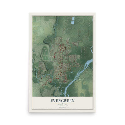 Map of Evergreen, Montana, 12 x 18 inch unframed archival matte print