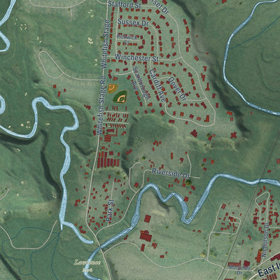 Second close-up of the map of Evergreen, Montana print showing more streets and buildings