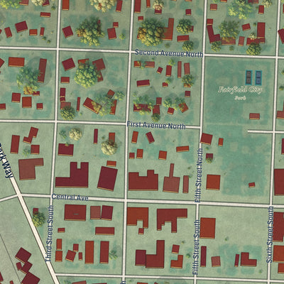 Close-up of the map of Fairfield, Montana print showing street and building detail