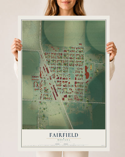 Map of Fairfield, Montana, 24 x 36 inch unframed archival matte print