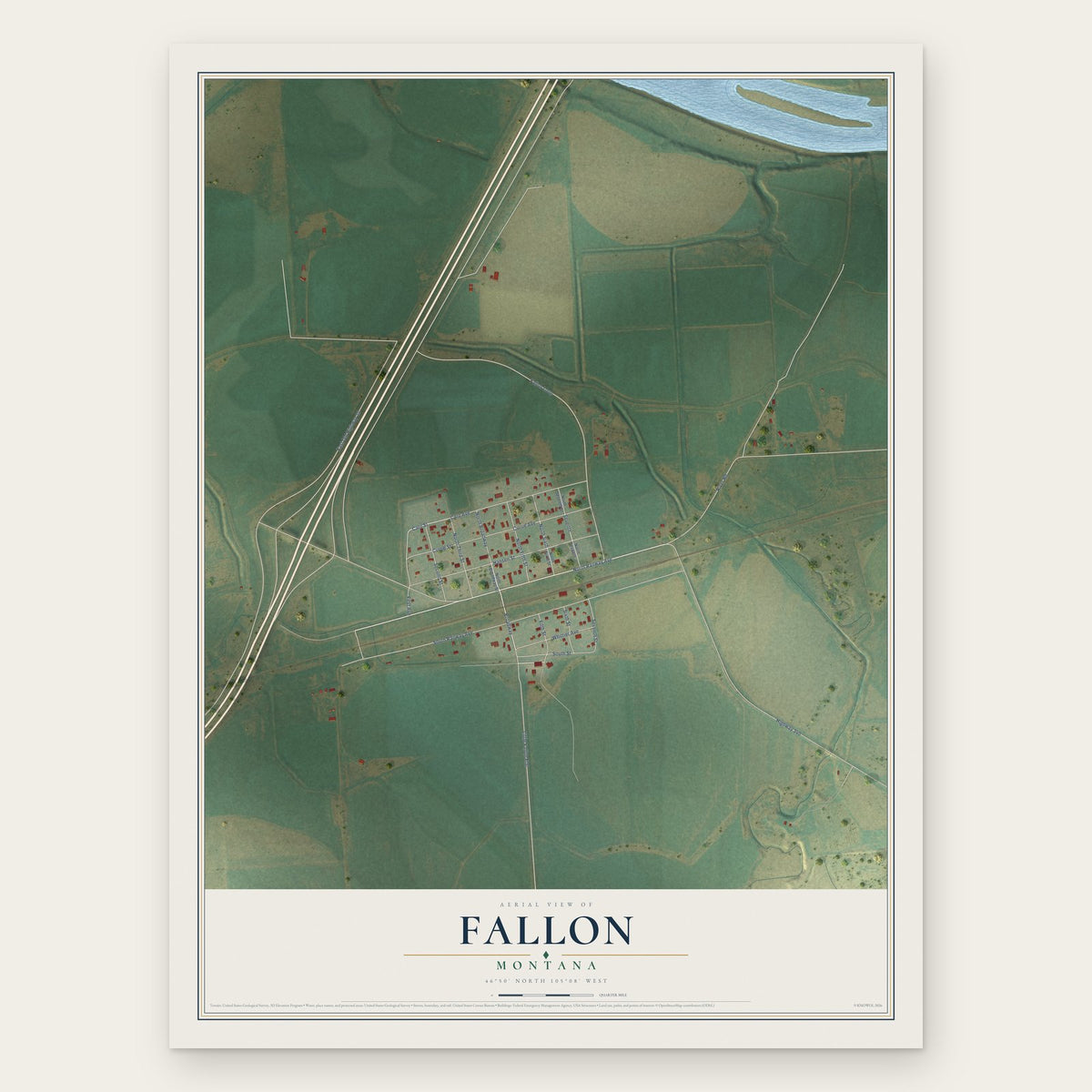 Fallon, Montana map print, the full design