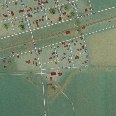 Close-up of the map of Fallon, Montana print showing street and building detail