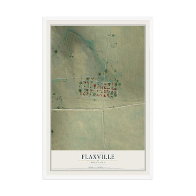 Map of Flaxville, Montana, 12 x 18 inch print in a white wood frame