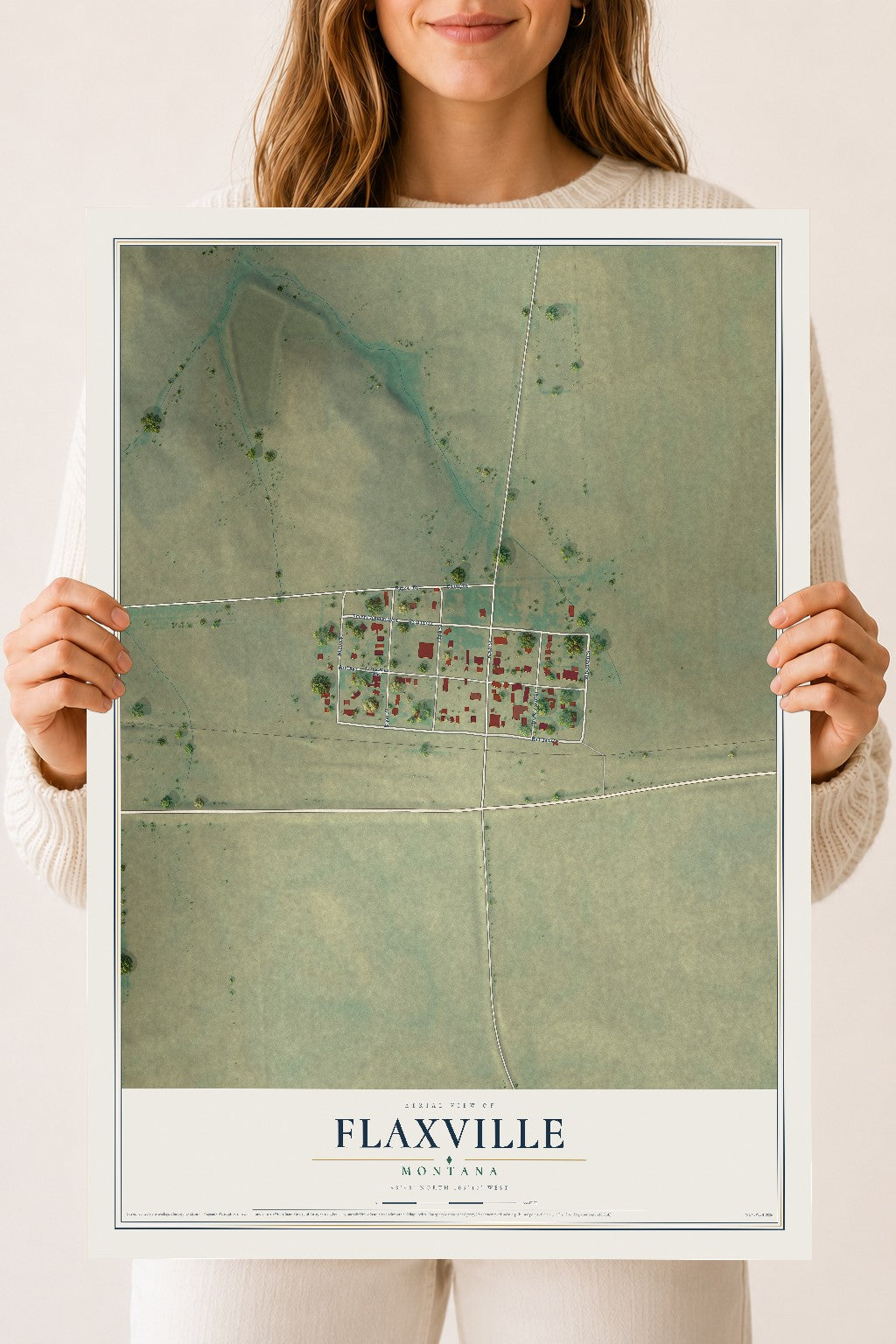 Map of Flaxville, Montana, 18 x 24 inch unframed archival matte print