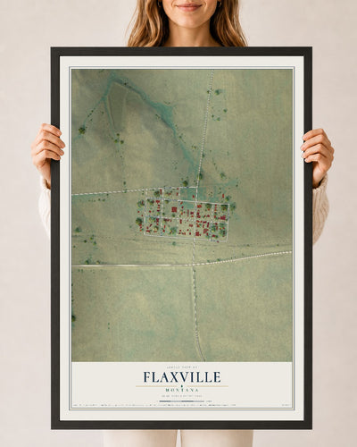 Map of Flaxville, Montana, 24 x 36 inch print in a black wood frame