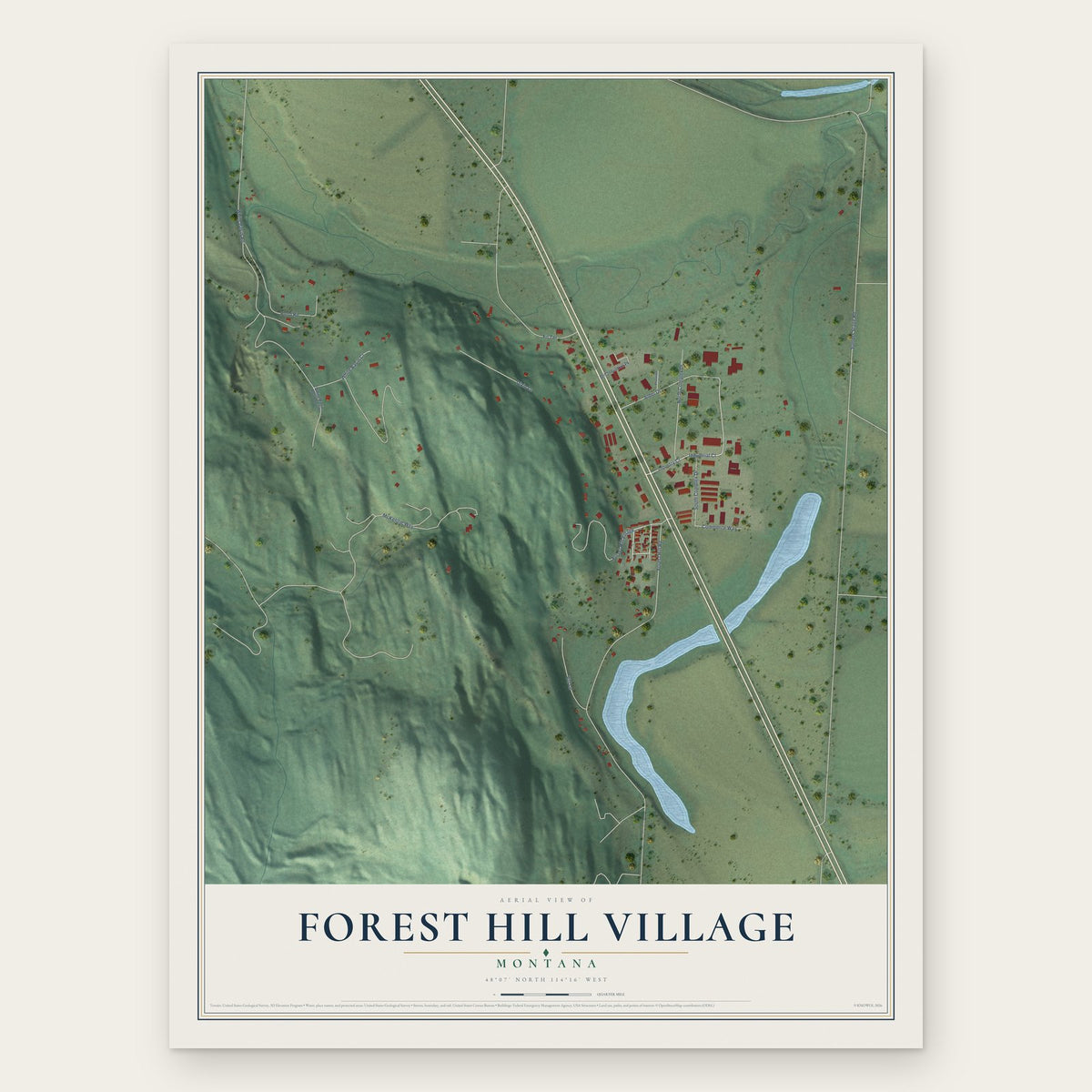 Forest Hill Village, Montana map print, the full design