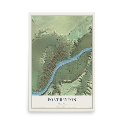 Map of Fort Benton, Montana, 12 x 18 inch unframed archival matte print