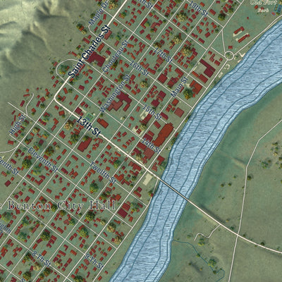 Close-up of the map of Fort Benton, Montana print showing street and building detail