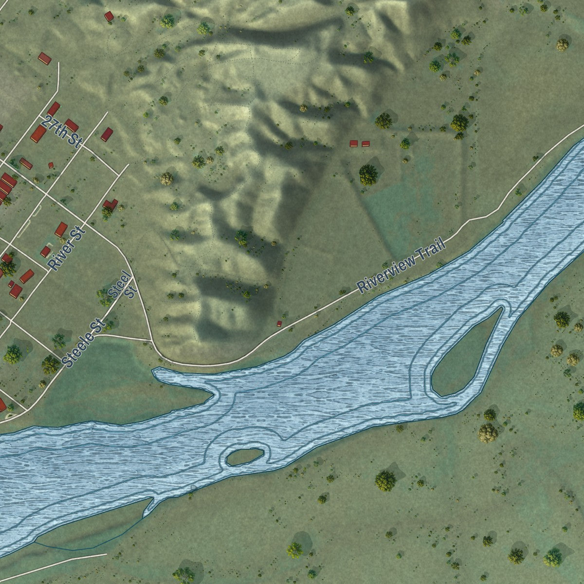 Second close-up of the map of Fort Benton, Montana print showing more streets and buildings