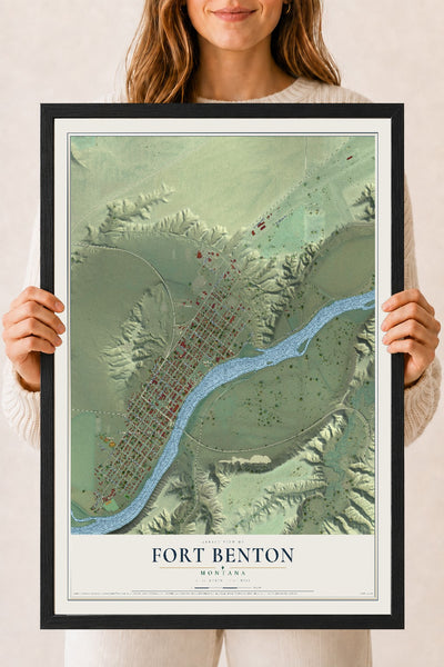 Map of Fort Benton, Montana, 18 x 24 inch print in a black wood frame