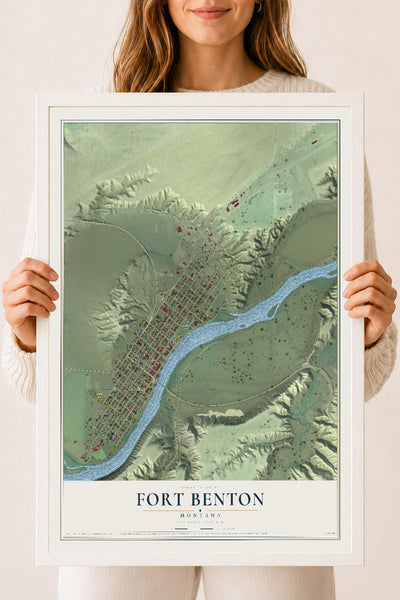 Map of Fort Benton, Montana, 18 x 24 inch print in a white wood frame