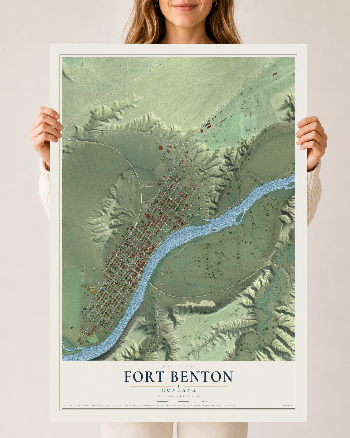 Map of Fort Benton, Montana, 24 x 36 inch unframed archival matte print