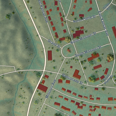 Close-up of the map of Fort Peck, Montana print showing street and building detail