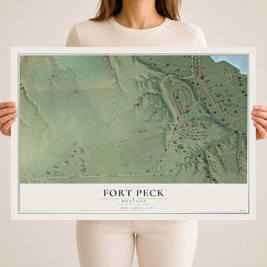Map of Fort Peck, Montana, 18 x 24 inch unframed archival matte print