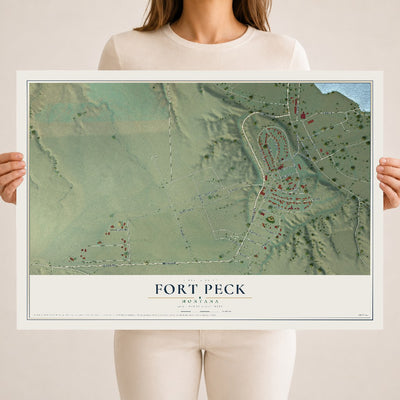 Map of Fort Peck, Montana, 18 x 24 inch unframed archival matte print