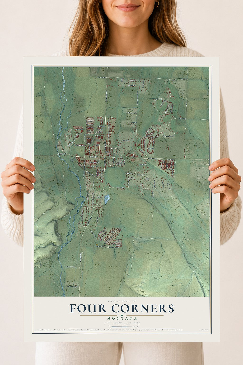 Map of Four Corners, Montana, 18 x 24 inch unframed archival matte print