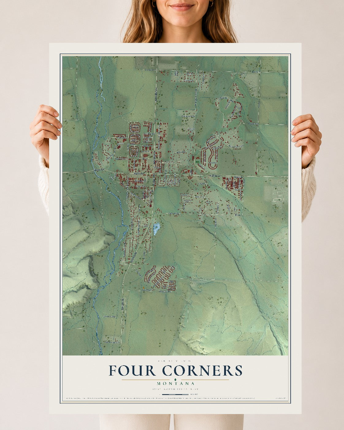 Map of Four Corners, Montana, 24 x 36 inch unframed archival matte print